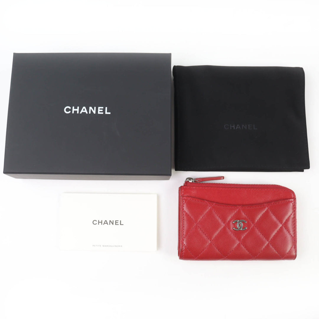 Discounted Very Good CHANEL Coin case COCO Mark Matelassé Lambskin Fragment Case Red Women