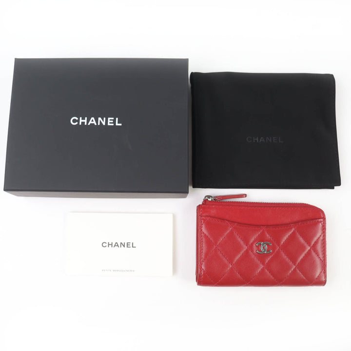 Discounted Very Good CHANEL Coin case COCO Mark Matelassé Lambskin Fragment Case Red Women