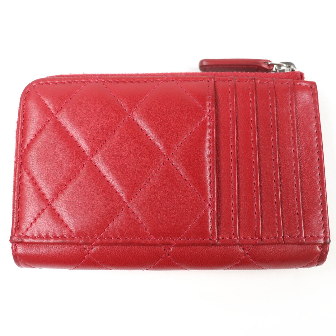Discounted Very Good CHANEL Coin case COCO Mark Matelassé Lambskin Fragment Case Red Women