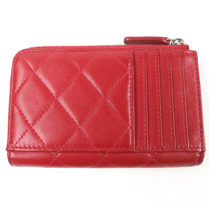 Discounted Very Good CHANEL Coin case COCO Mark Matelassé Lambskin Fragment Case Red Women