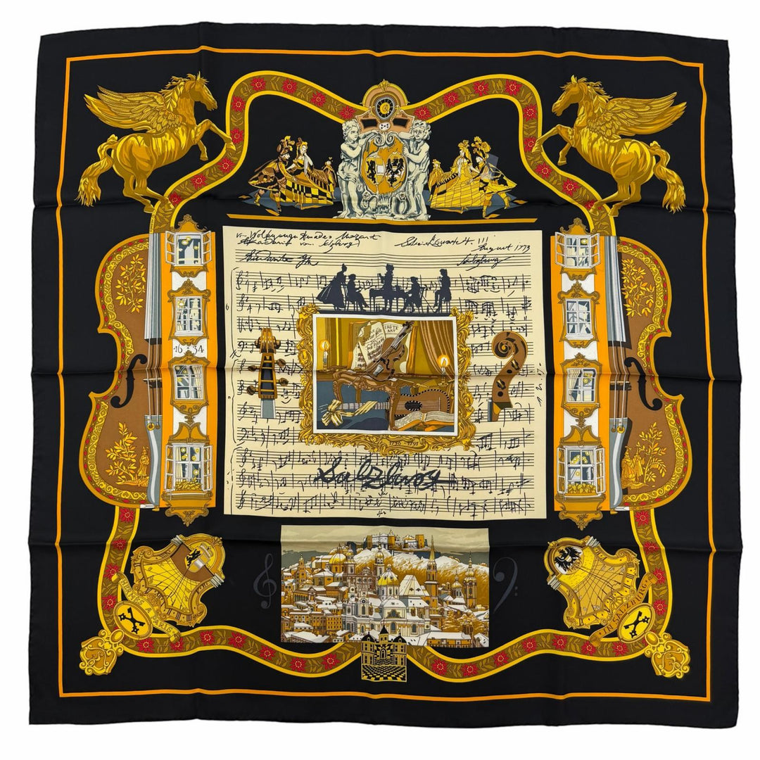 Excellent HERMES scarf IN SALZBURG at Salzburg Black series silk Women