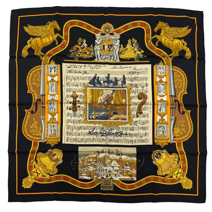 Excellent HERMES scarf IN SALZBURG at Salzburg Black series silk Women