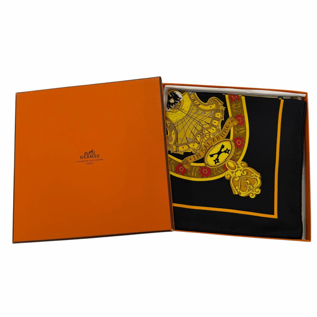 Excellent HERMES scarf IN SALZBURG at Salzburg Black series silk Women