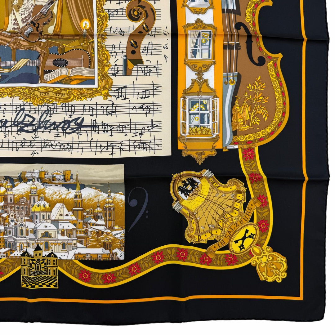 Excellent HERMES scarf IN SALZBURG at Salzburg Black series silk Women