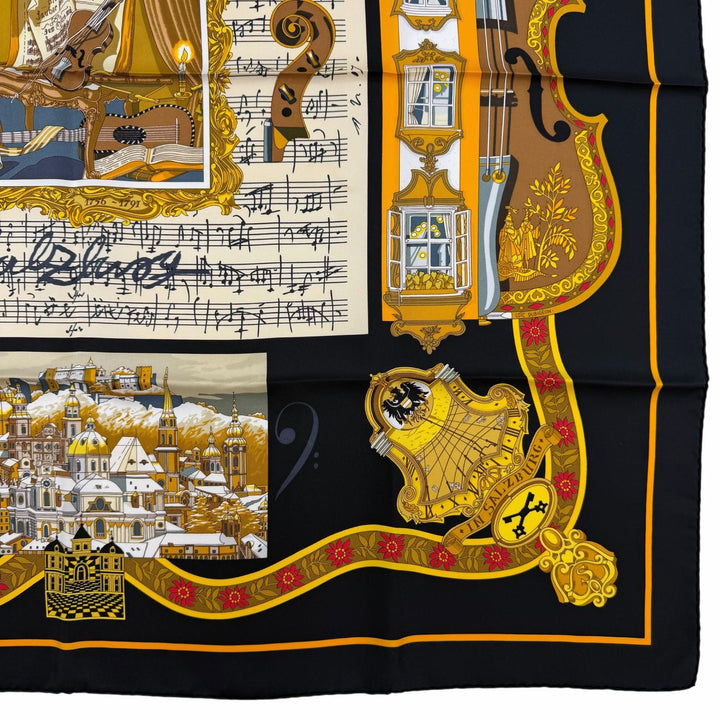 Excellent HERMES scarf IN SALZBURG at Salzburg Black series silk Women