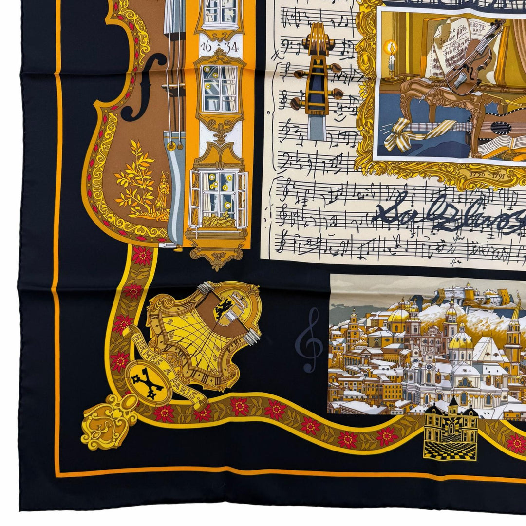 Excellent HERMES scarf IN SALZBURG at Salzburg Black series silk Women