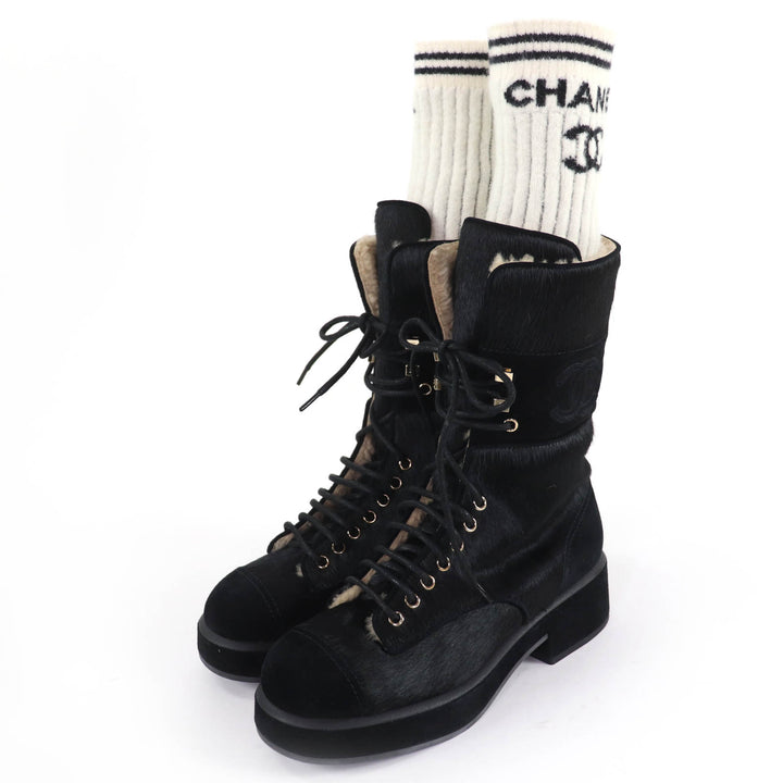 Excellent CHANEL short boots COCO Mark Leg Warmers black Harako 38.5 22B G39506