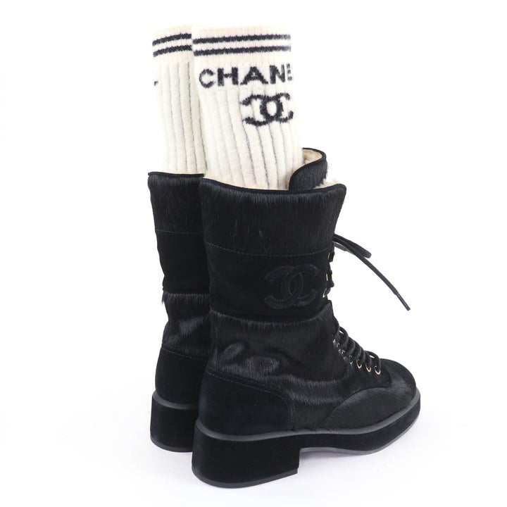 Excellent CHANEL short boots COCO Mark Leg Warmers black Harako 38.5 22B G39506