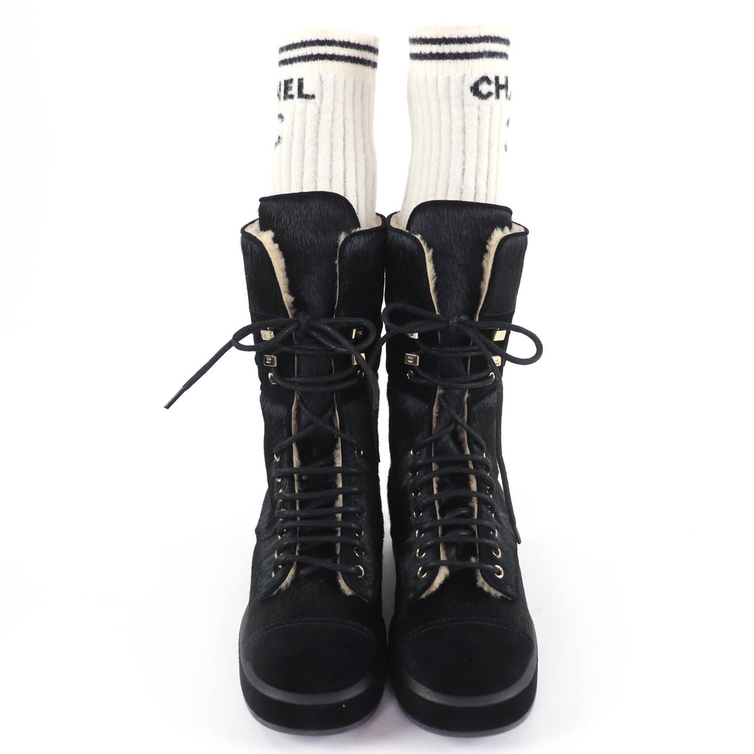 Excellent CHANEL short boots COCO Mark Leg Warmers black Harako 38.5 22B G39506