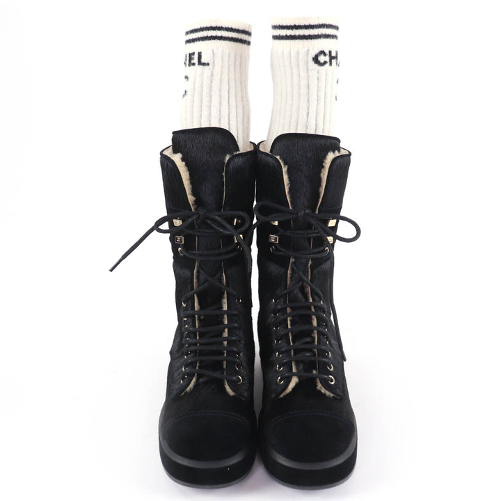 Excellent CHANEL short boots COCO Mark Leg Warmers black Harako 38.5 22B G39506