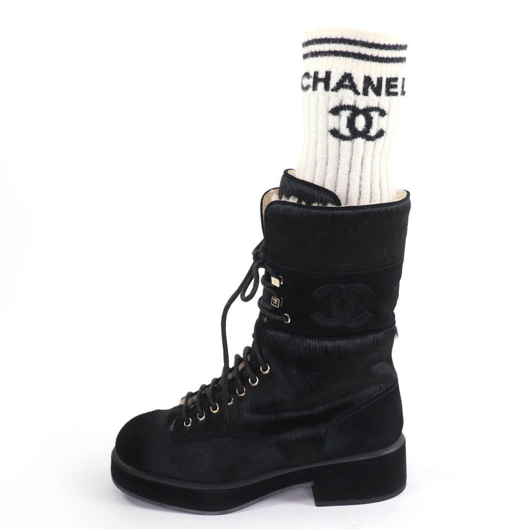 Excellent CHANEL short boots COCO Mark Leg Warmers black Harako 38.5 22B G39506