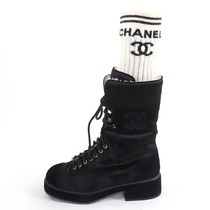 Excellent CHANEL short boots COCO Mark Leg Warmers black Harako 38.5 22B G39506