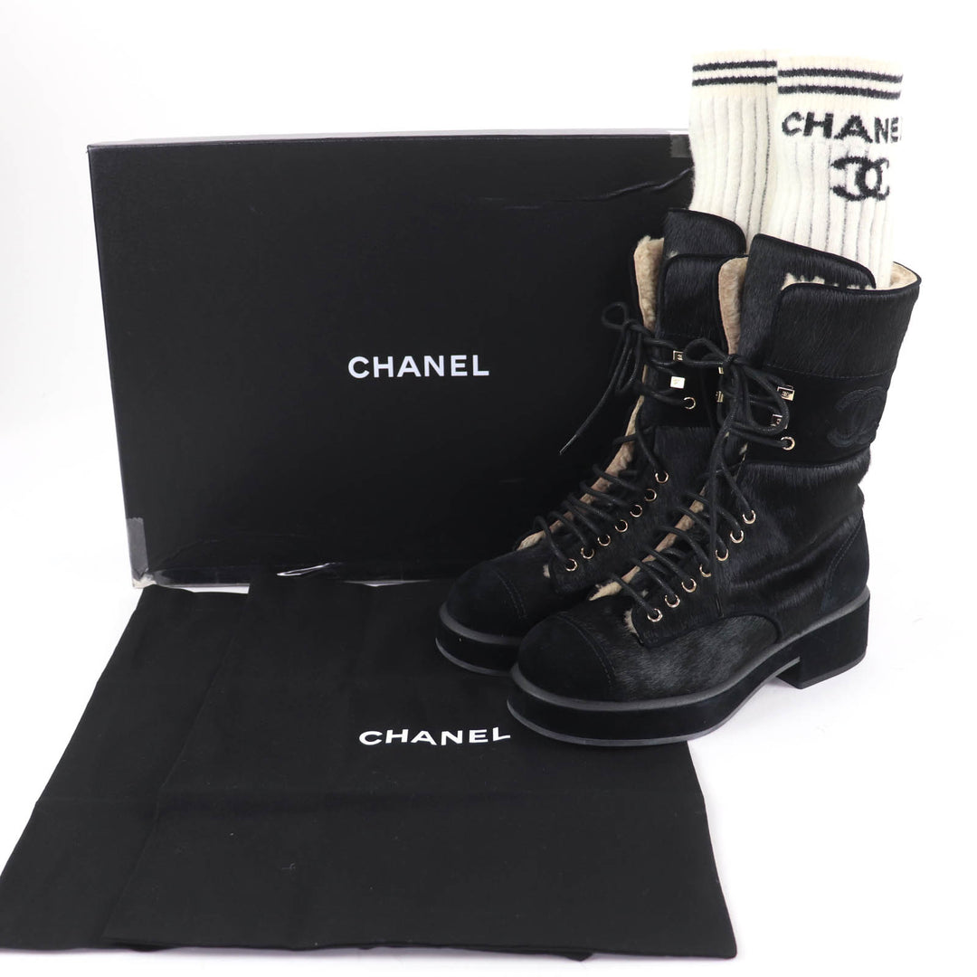 Excellent CHANEL short boots COCO Mark Leg Warmers black Harako 38.5 22B G39506