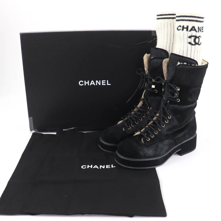 Excellent CHANEL short boots COCO Mark Leg Warmers black Harako 38.5 22B G39506