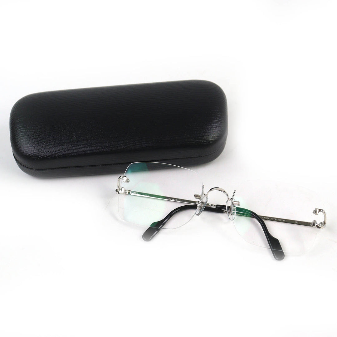 Excellent Cartier Glasses Square Two-Point Rimless Silver mens
