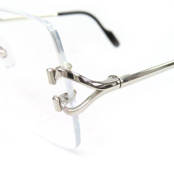 Excellent Cartier Glasses Square Two-Point Rimless Silver mens