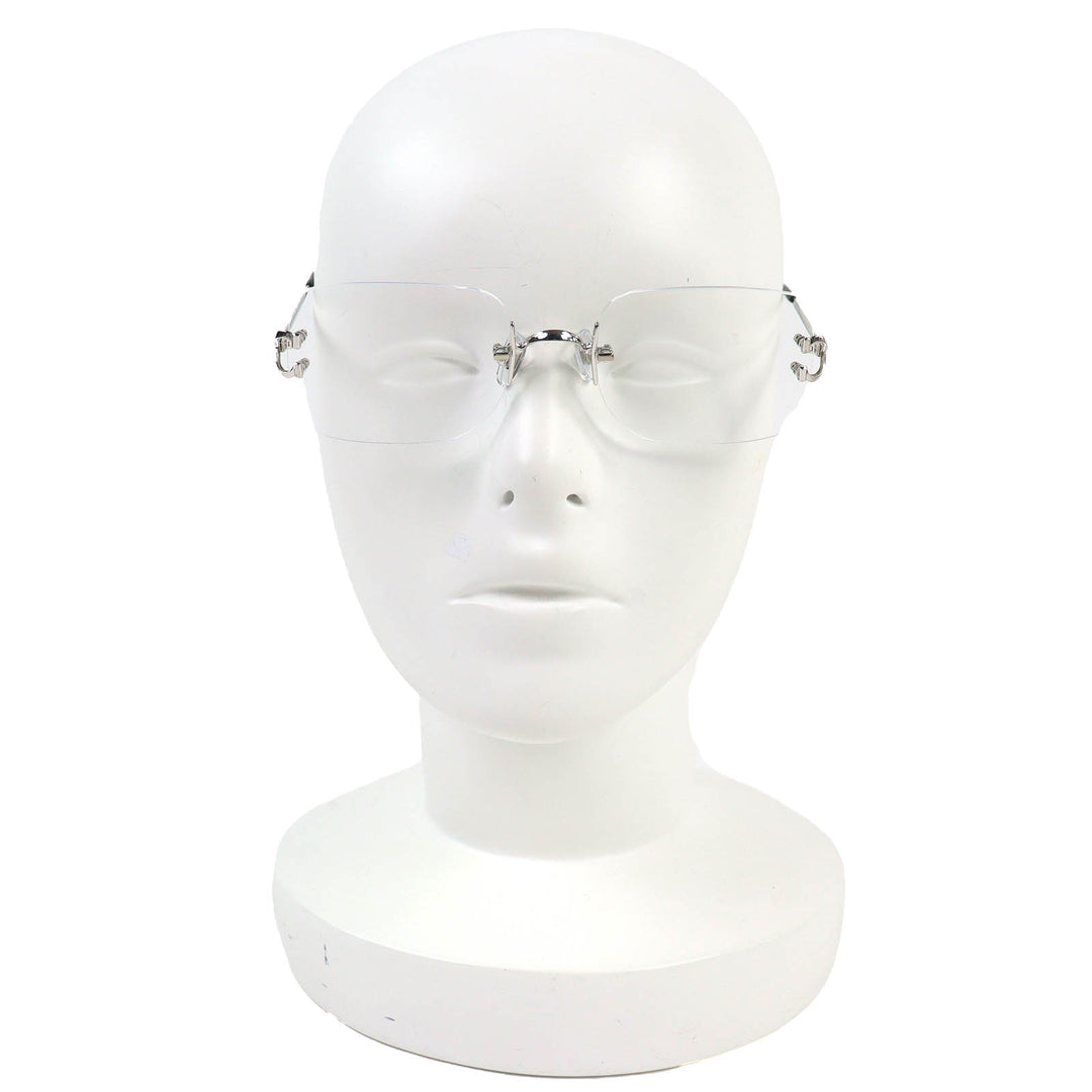 Excellent Cartier Glasses Square Two-Point Rimless Silver mens