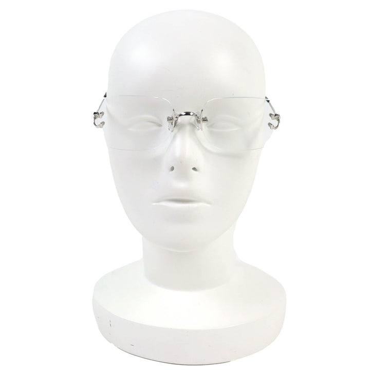 Excellent Cartier Glasses Square Two-Point Rimless Silver mens