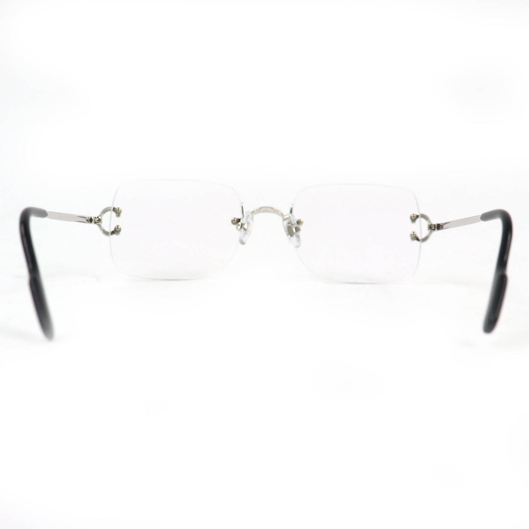 Excellent Cartier Glasses Square Two-Point Rimless Silver mens