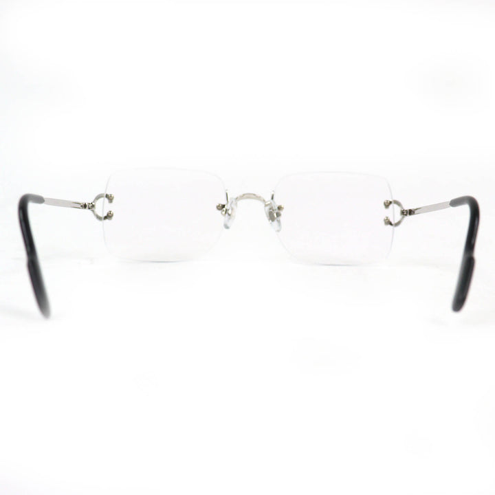 Excellent Cartier Glasses Square Two-Point Rimless Silver mens