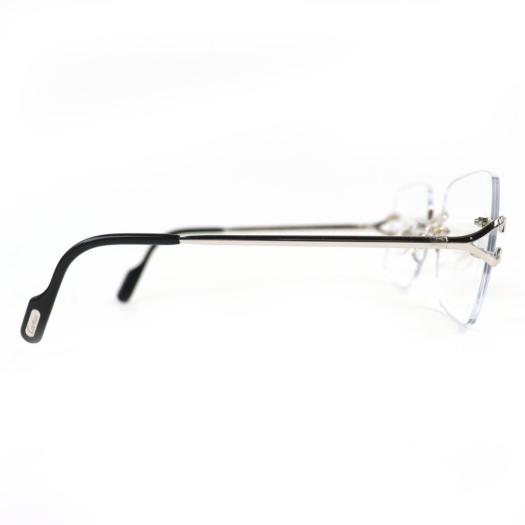 Excellent Cartier Glasses Square Two-Point Rimless Silver mens