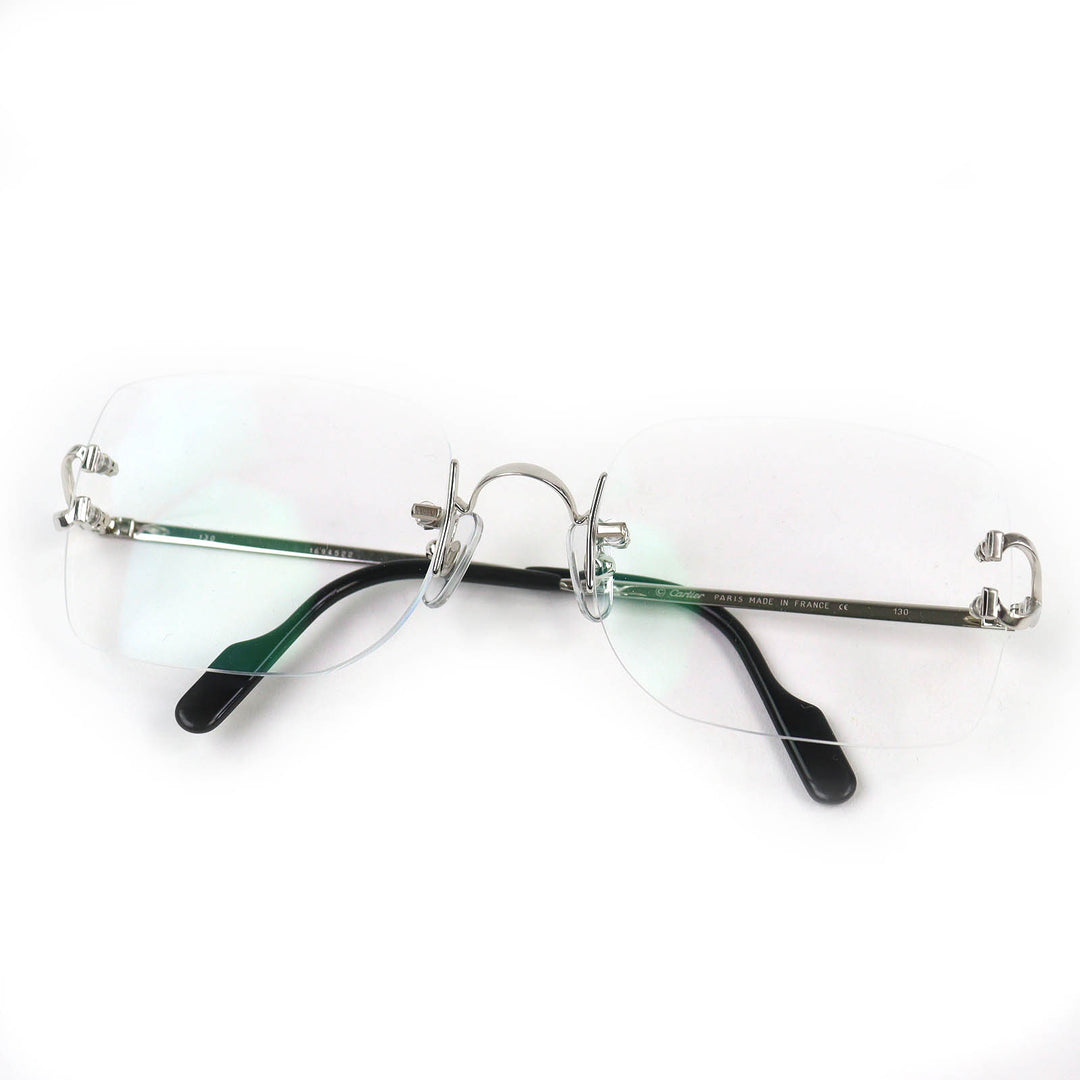 Excellent Cartier Glasses Square Two-Point Rimless Silver mens