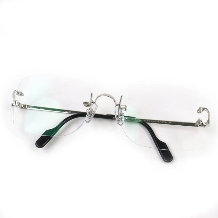 Excellent Cartier Glasses Square Two-Point Rimless Silver mens