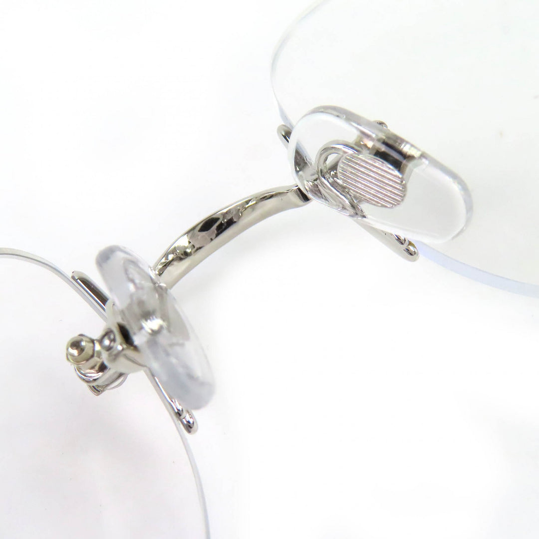 Excellent Cartier Glasses Square Two-Point Rimless Silver mens