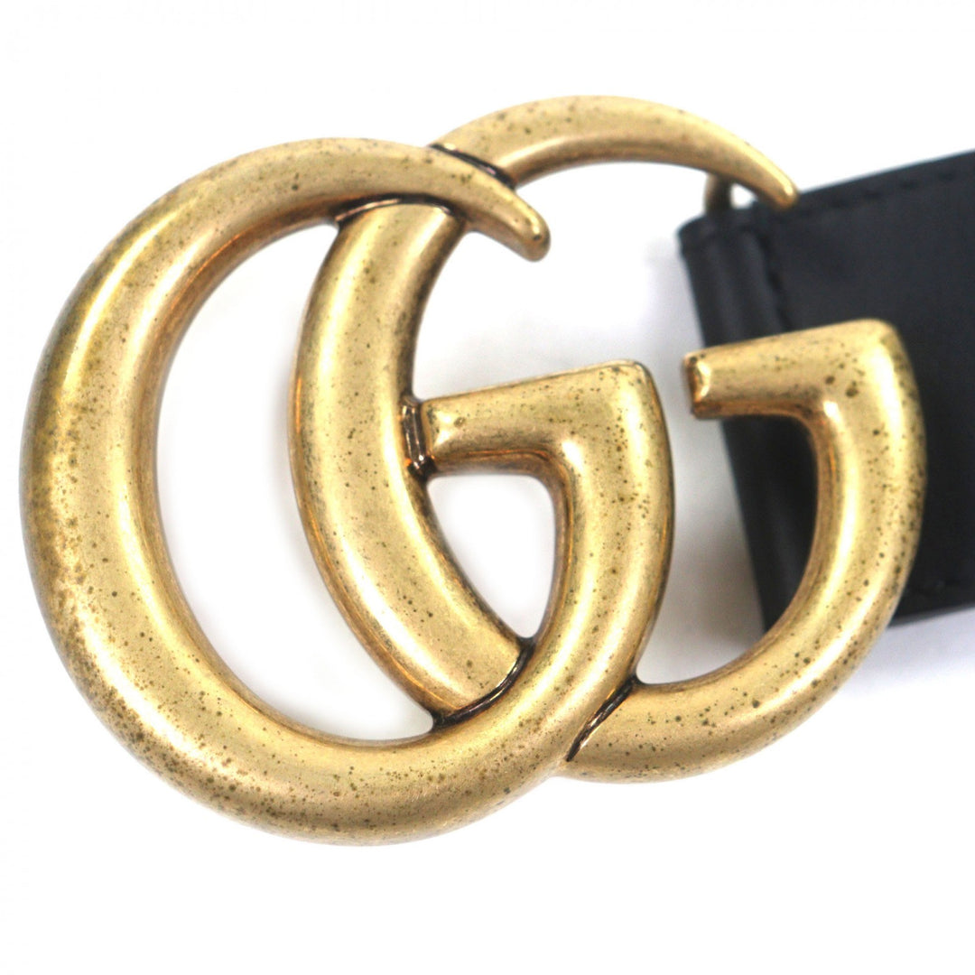 Great GUCCI belt Double G Wide Belt GG Marmont buckle black leather mens 400593