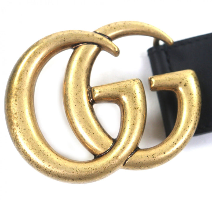 Great GUCCI belt Double G Wide Belt GG Marmont buckle black leather mens 400593
