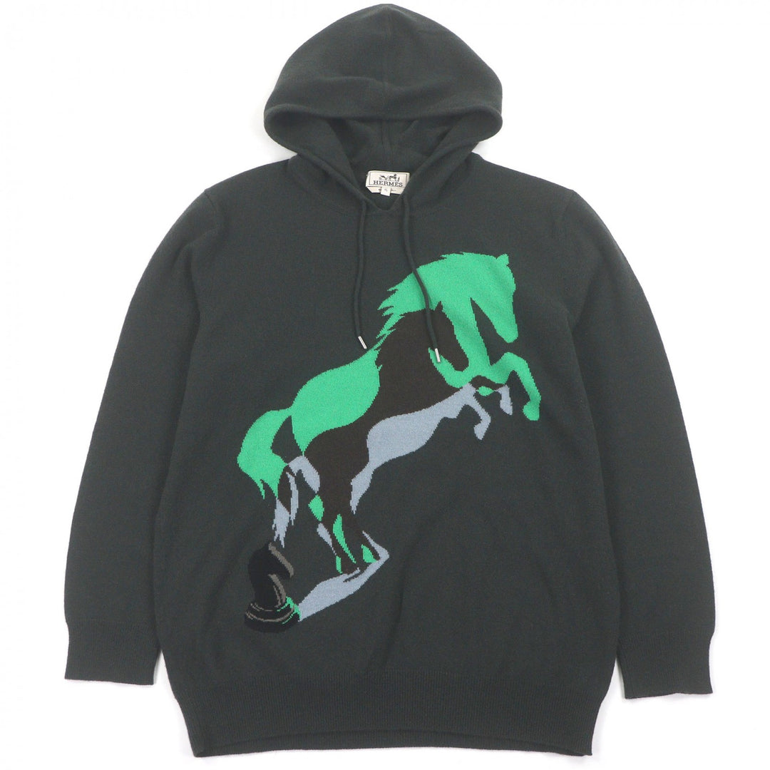 Excellent HERMES hoodie Chess and Shadow Horse print knit pullover