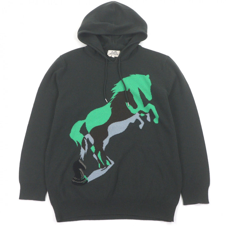 Excellent HERMES hoodie Chess and Shadow Horse print knit pullover