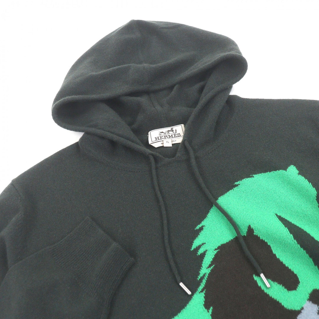 Excellent HERMES hoodie Chess and Shadow Horse print knit pullover