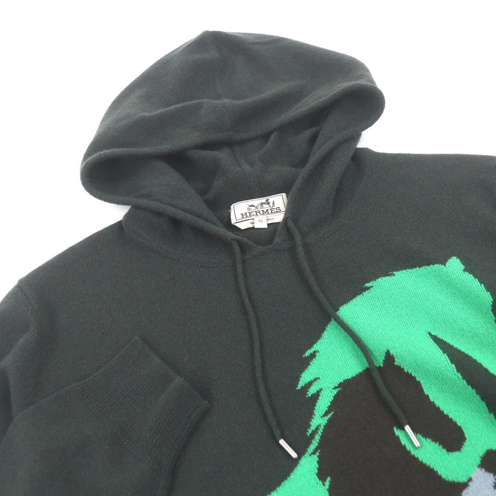 Excellent HERMES hoodie Chess and Shadow Horse print knit pullover