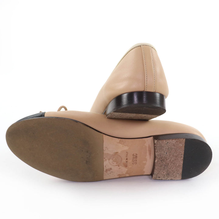 Great CHANEL Ballet shoes ballerina COCO Mark leather beige Women 35.5 G02819