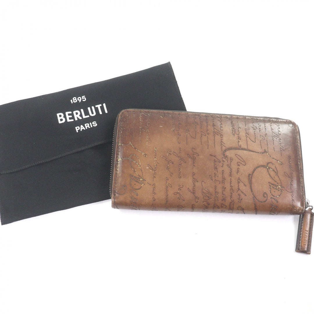 Great BERLUTI Purse Calligraphy Scritto Zip Around Brown