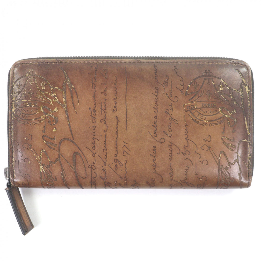 Great BERLUTI Purse Calligraphy Scritto Zip Around Brown