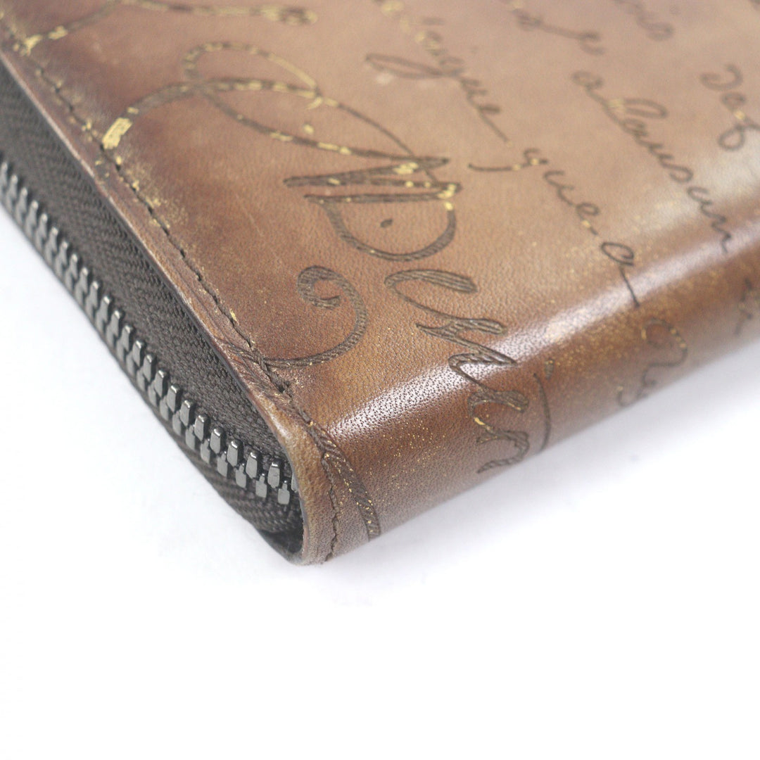 Great BERLUTI Purse Calligraphy Scritto Zip Around Brown