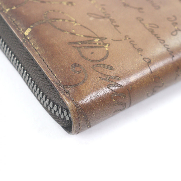 Great BERLUTI Purse Calligraphy Scritto Zip Around Brown