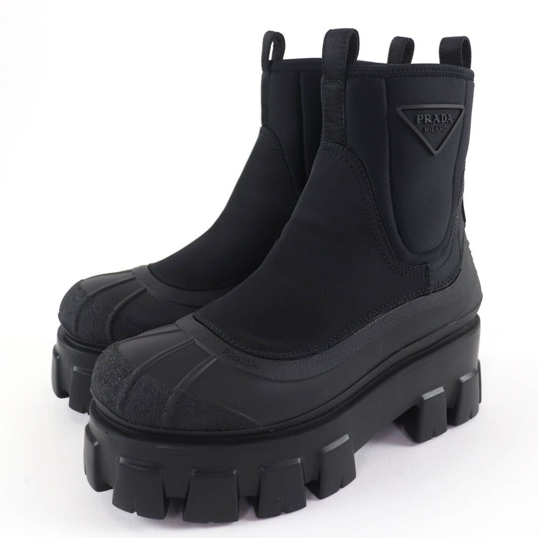 Pristine PRADA Monolith Re-Nylon Triangle logo gabardine boots black 36.5 1T933M