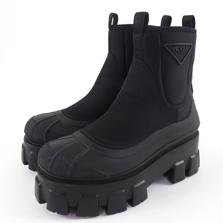 Pristine PRADA Monolith Re-Nylon Triangle logo gabardine boots black 36.5 1T933M