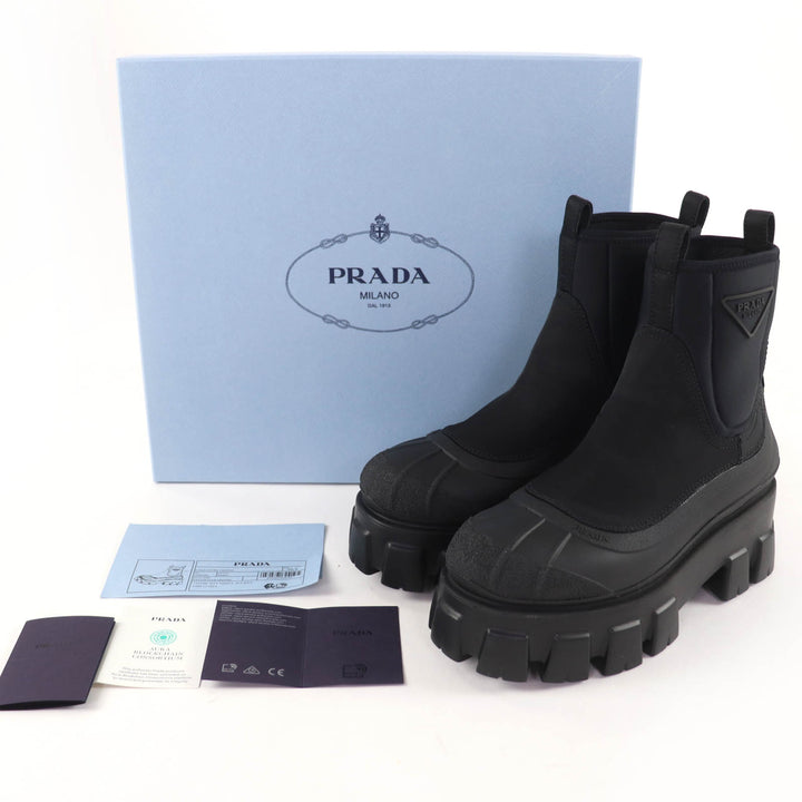Pristine PRADA Monolith Re-Nylon Triangle logo gabardine boots black 36.5 1T933M