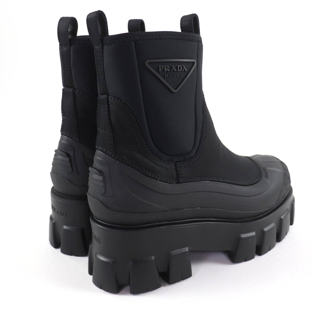 Pristine PRADA Monolith Re-Nylon Triangle logo gabardine boots black 36.5 1T933M