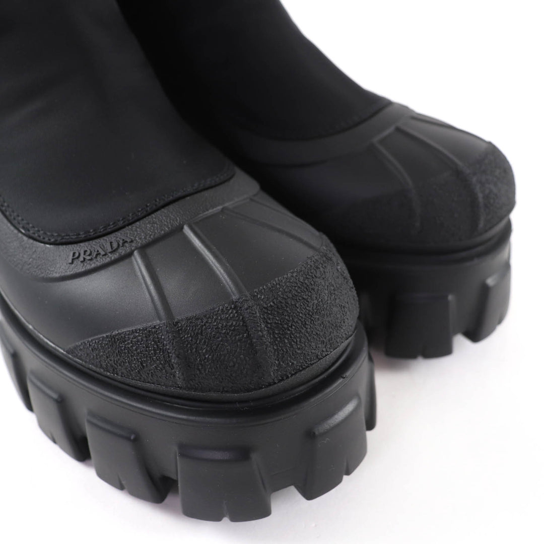 Pristine PRADA Monolith Re-Nylon Triangle logo gabardine boots black 36.5 1T933M