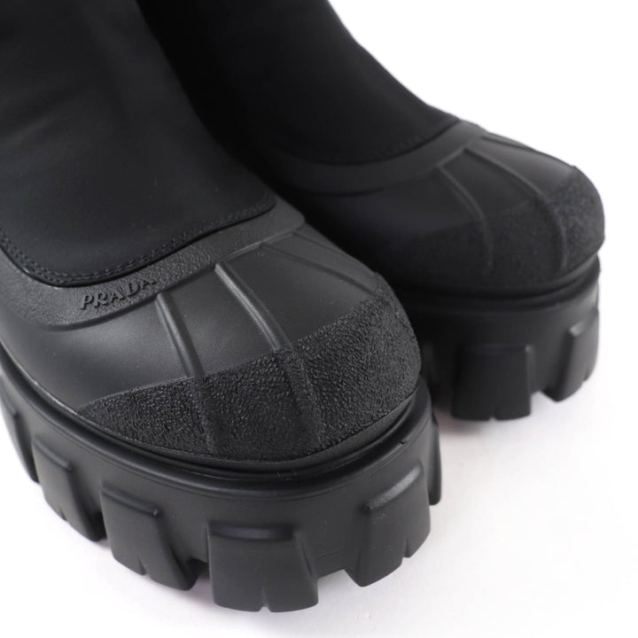 Pristine PRADA Monolith Re-Nylon Triangle logo gabardine boots black 36.5 1T933M