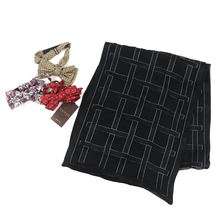 Excellent GUCCI design stole and Butterfly tie, total of 4 pieces silk