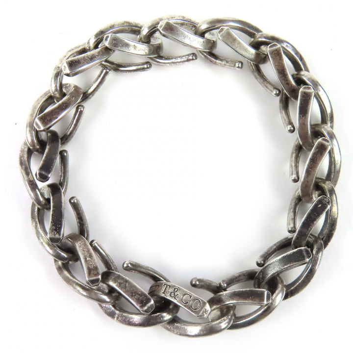 Excellent TIFFANY&Co. Forged Large Link Bracelet 16-frame smoked finish 925