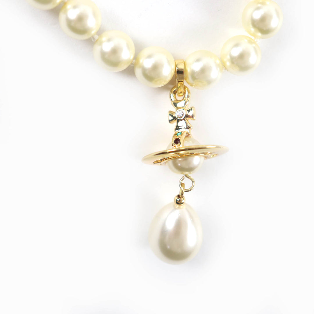 Great Vivienne Westwood Necklace ONE ROW PEARL DROP CHOKER Orb Women