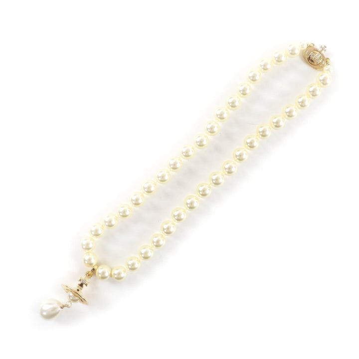 Great Vivienne Westwood Necklace ONE ROW PEARL DROP CHOKER Orb Women