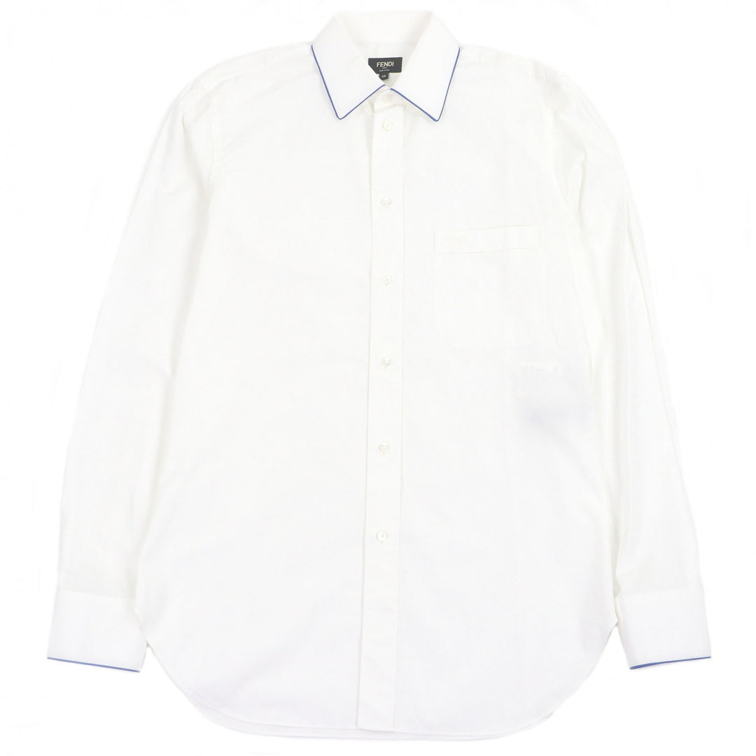 Great FENDI Long sleeve shirt logo embroidery white cotton mens 38 FS0612